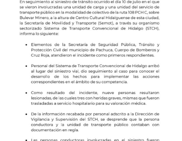 Incidente, se vieron involucradas una unidad de carga y una del servicio de transporte público sobre Bulevar Minero