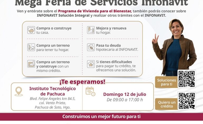 Infonavit Atenderá Este Domingo 12 de Julio a Las y Los Trabajadores En El Tec de Pachuca