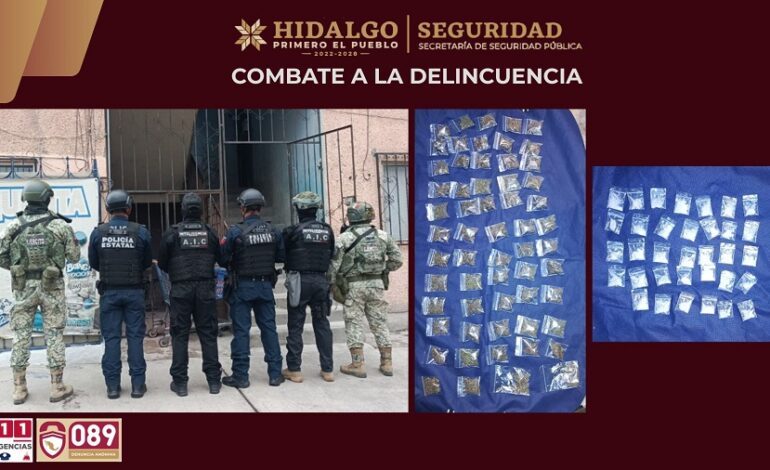 SSPH asegura a dos personas y desarticula presunto punto de venta de droga en Pachuca